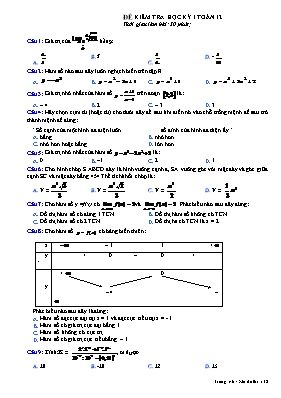 Đề kiểm tra học kỳ I Toán 12